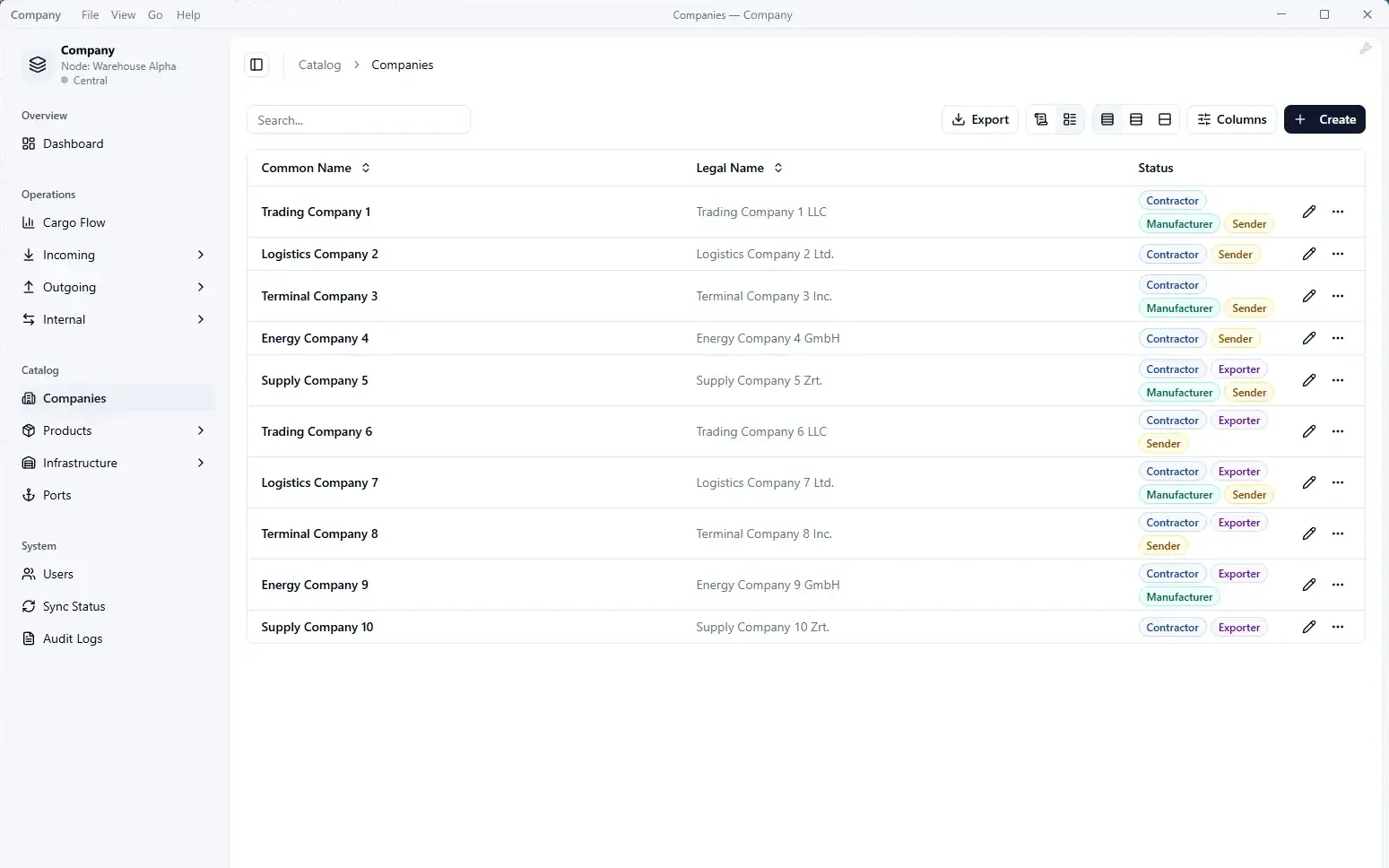 ERP for liquid cargo operations — application screenshot